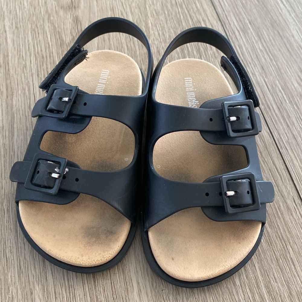 Mini Melissa Black adjustable sandals size 7c toddler girls
